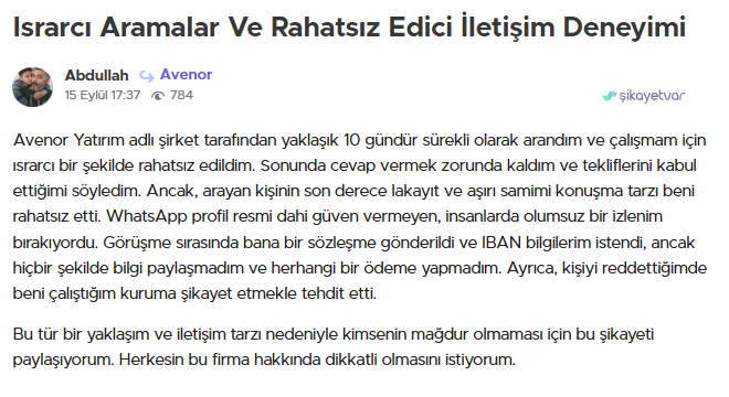 avenor yatırım şikayet