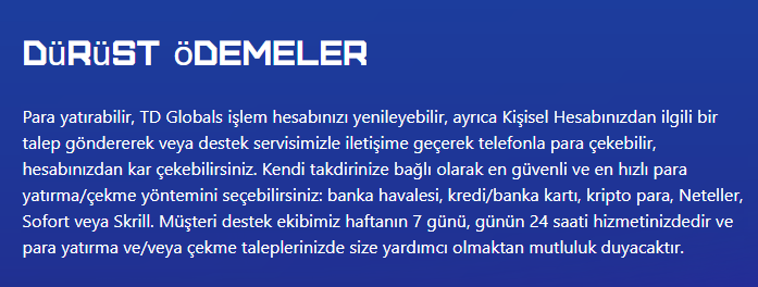 td globals ödeme yöntemleri