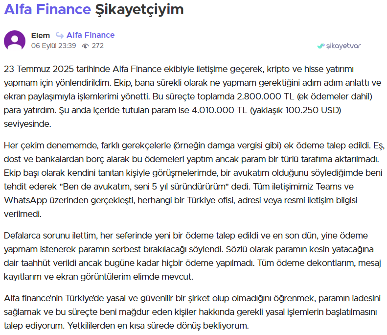 alfa finance şikayet