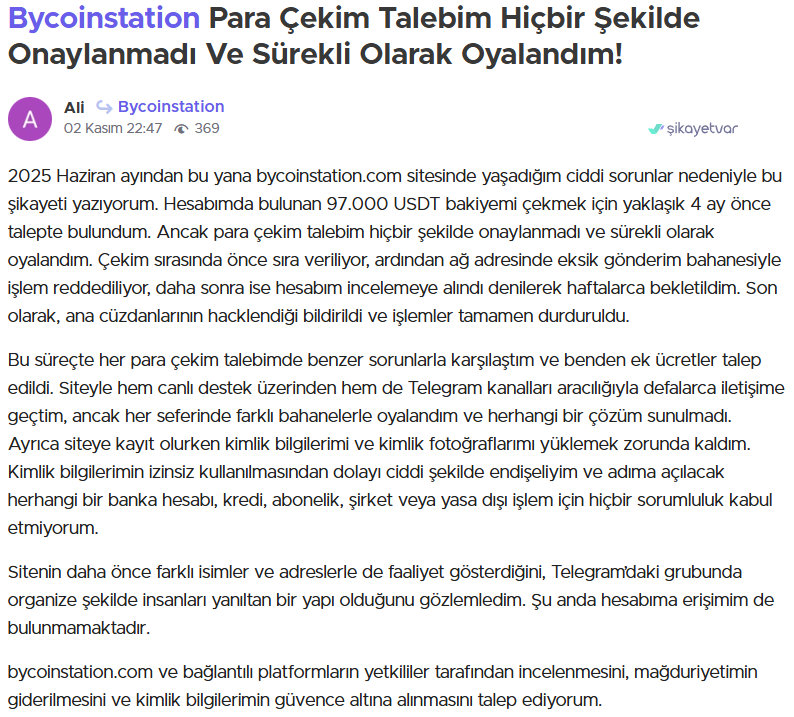 bycoinstation şikayet