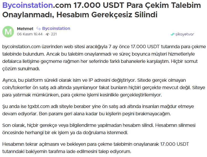 bycoinstation şikayet