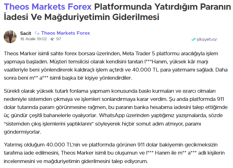 theos markets şikayet
