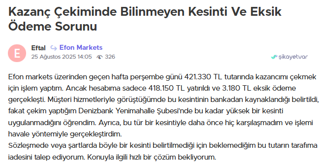 efon markets şikayet