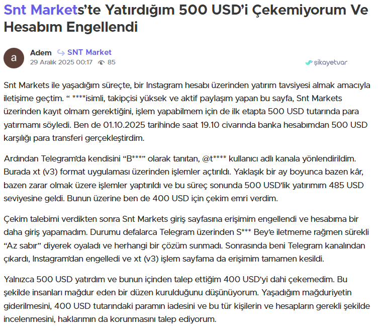 snt markets şikayet