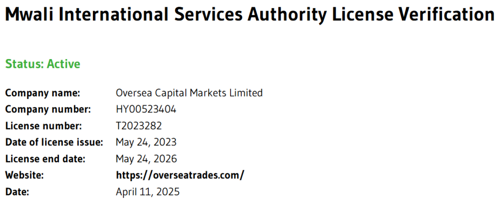 oversea capital markets lisans