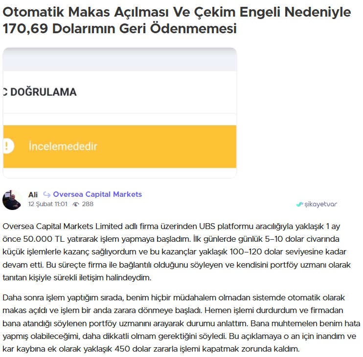 oversea capital markets şikayet