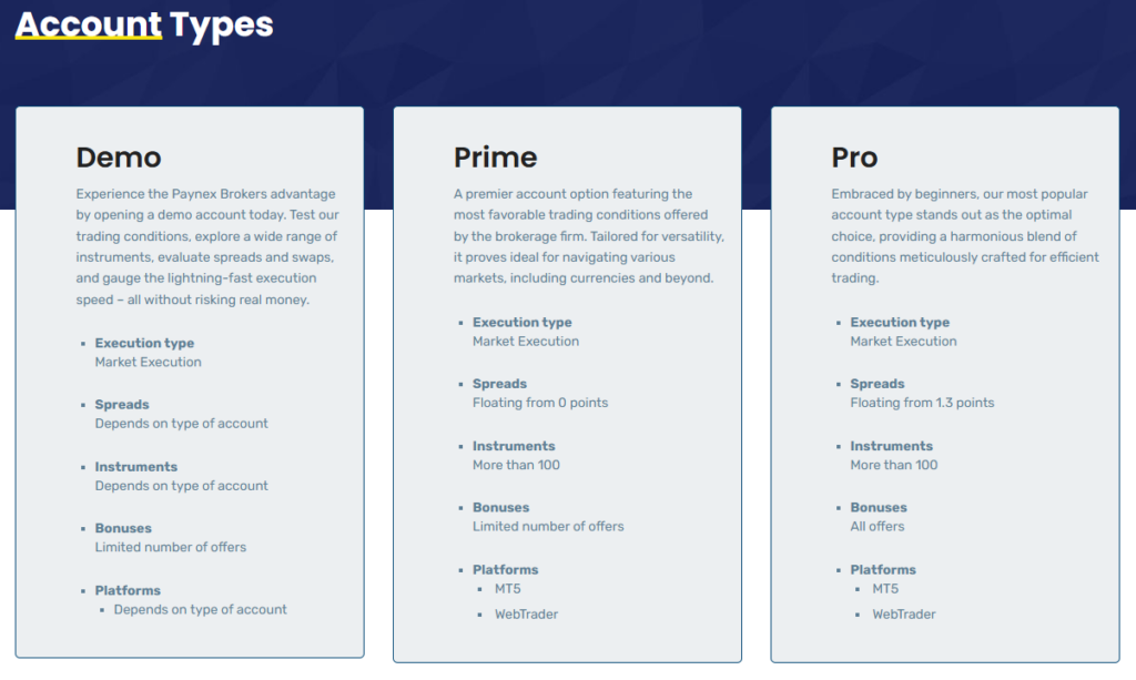 paynex brokers hesap türleri