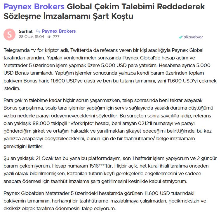 paynex brokers şikayet