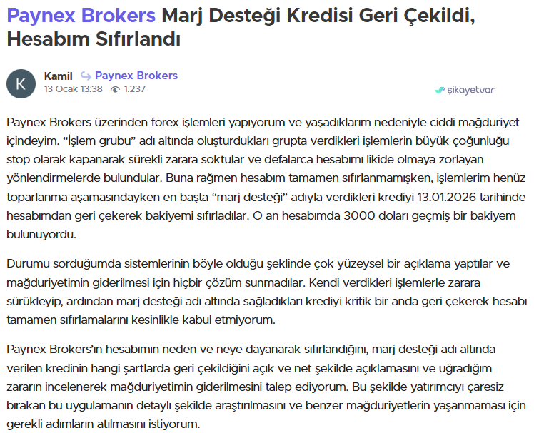 paynex brokers şikayet