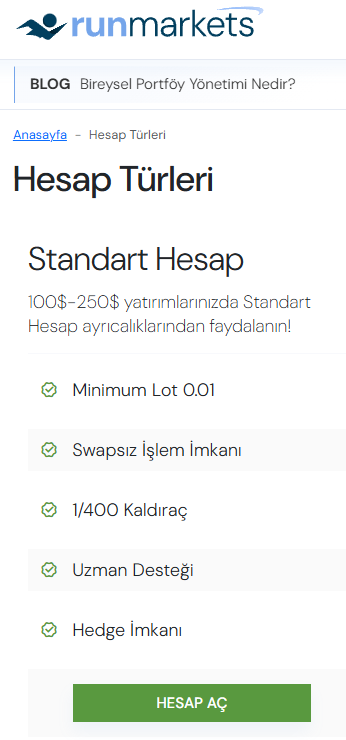 run markets hesap türleri
